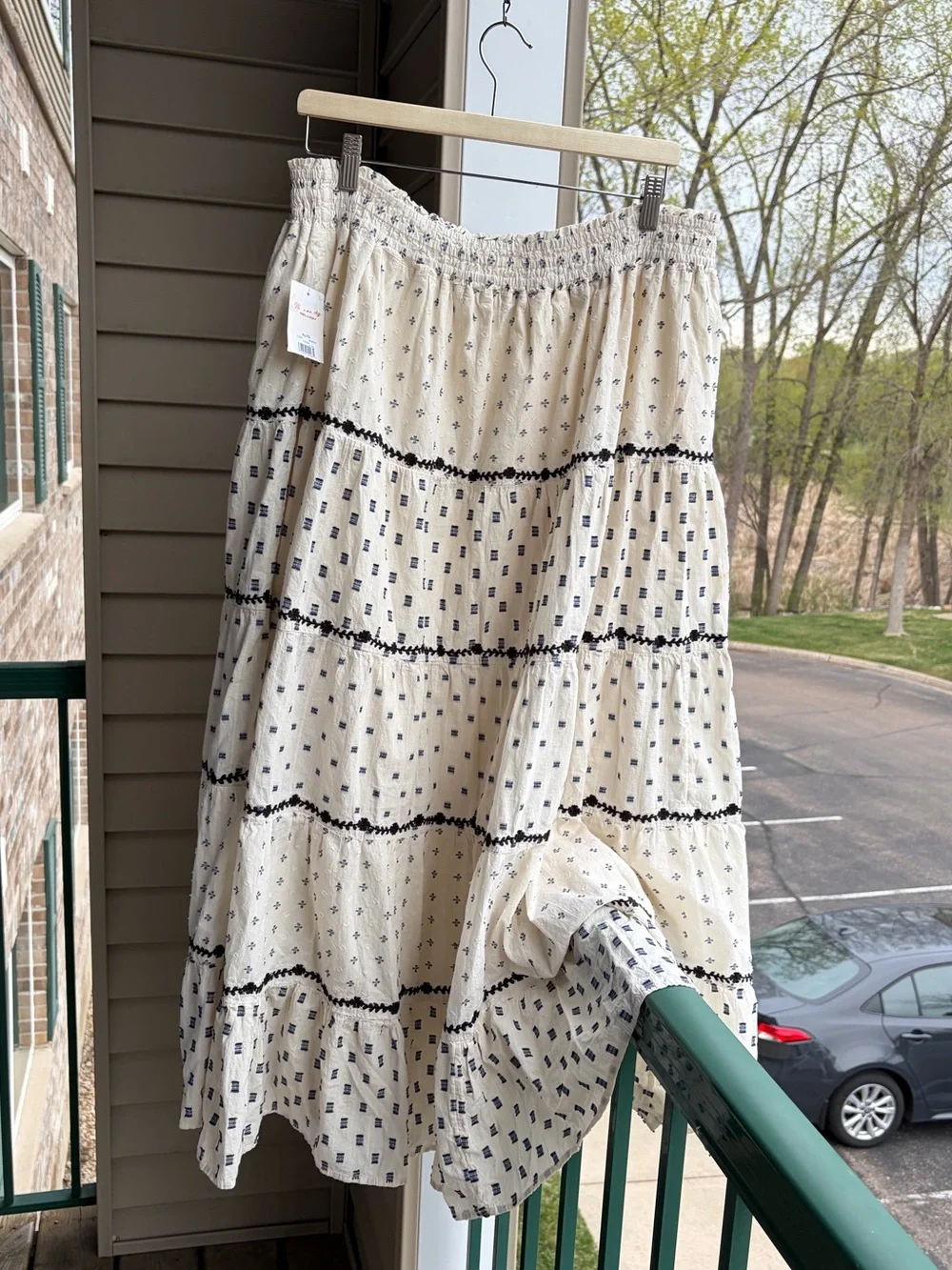 🆕✨Lucky Brand Boho Tiered Midi Skirt Cream Smocked Waist XL Cottagecore Peasant - Picture 5 of 17